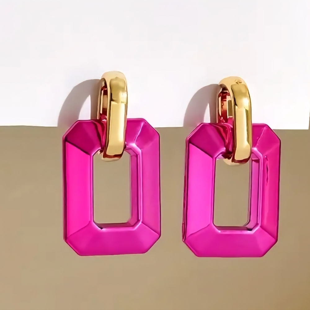 Vibrant Pink and Gold Statement Earrings
